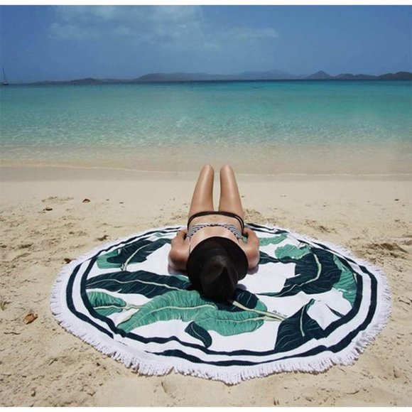 Round Banana Leaf Beach Towel/Mat/Picnic Blanket - Picture 2 of 3